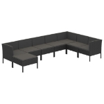 Set Divani da Giardino 8 pz con Cuscini in Polyrattan Nero