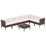 Set Divani da Giardino 8 pz con Cuscini in Polyrattan Marrone