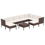 Set Divani da Giardino 10 pz con Cuscini in Polyrattan Marrone