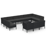 Set Divani da Giardino 14 pz con Cuscini in Polyrattan Nero