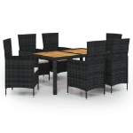 Set da Pranzo da Giardino 7 pz con Cuscini in Polyrattan Nero