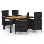 Set da Pranzo da Giardino 5 pz con Cuscini in Polyrattan Nero