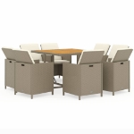 Set da Pranzo da Giardino 9 pz con Cuscini in Polyrattan Beige