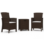 Set Divani da Giardino 3 pz con Cuscini in Rattan PP Marrone