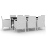 Set da Pranzo da Giardino e Cuscini 9 pz in Polyrattan e Vetro