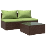 Set Divani da Giardino 3 pz con Cuscini in Polyrattan Marrone