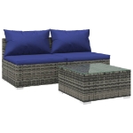 Set Divani da Giardino con Cuscini 3 pz in Polyrattan Grigio