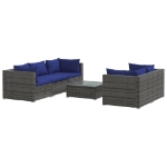 Set Divani da Giardino 6 pz con Cuscini in Polyrattan Grigio