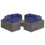 Set Divani da Giardino 9 pz con Cuscini in Polyrattan Grigio