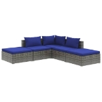 Set Divani da Giardino 5 pz con Cuscini in Polyrattan Grigio