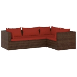 Set Divani da Giardino 4 pz con Cuscini in Polyrattan Marrone