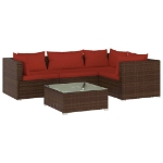 Set Divani da Giardino 5 pz con Cuscini in Polyrattan Marrone