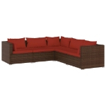 Set Divani da Giardino 5 pz con Cuscini in Polyrattan Marrone