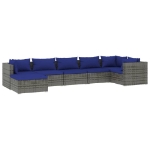 Set Divani da Giardino 7 pz con Cuscini in Polyrattan Grigio