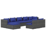 Set Divani da Giardino 9 pz con Cuscini in Polyrattan Grigio