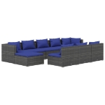 Set Divani da Giardino 10 pz con Cuscini in Polyrattan Grigio