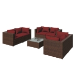 Set Divani da Giardino 7 pz con Cuscini in Polyrattan Marrone