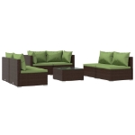 Set Divani da Giardino 7 pz con Cuscini in Polyrattan Marrone