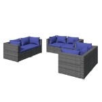 Set Divani da Giardino 6 pz con Cuscini in Polyrattan Grigio