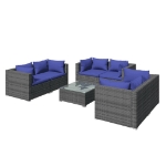 Set Divani da Giardino 7 pz con Cuscini in Polyrattan Grigio