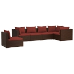 Set Divani da Giardino 6 pz con Cuscini in Polyrattan Marrone