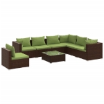 Set Divani da Giardino 8 pz con Cuscini in Polyrattan Marrone