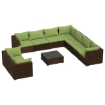 Set Divani da Giardino 10 pz con Cuscini in Polyrattan Marrone