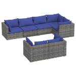 Set Divani da Giardino 7 pz con Cuscini in Polyrattan Grigio