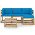 Set Salotto da Giardino 5pz con Cuscini Blu Chiaro