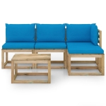 Set Divani da Giardino 5 pz con Cuscini Azzurri