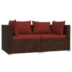 Set Divano da Giardino 3 pz con Cuscini in Polyrattan Marrone