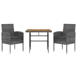 Set da Pranzo per Esterni 3 pz in Polyrattan Grigio