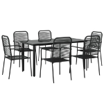 Set da Pranzo da Giardino 7 pz Nero Corda di Cotone e Acciaio