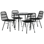 Set da Pranzo da Giardino 5 pz Nero in Polyrattan