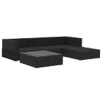 Set Divani da Giardino 5 pz con Cuscini in Polyrattan Nero