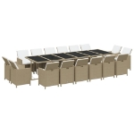 Set da Pranzo per Giardino 17pz con Cuscini in Polyrattan Beige