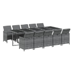 Set da Pranzo per Giardino 11pz con Cuscini Polyrattan Grigio