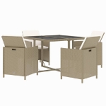 Set da Pranzo per Giardino 5 pz con Cuscini in Polyrattan Beige