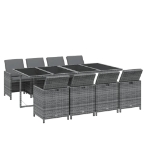 Set da Pranzo per Giardino 9pz con Cuscini in Polyrattan Grigio