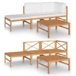 Set Divani da Giardino 4pz Cuscini Crema Legno Massello di Teak