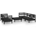 Set Divani da Giardino 6 pz Nero in Legno Massello di Pino