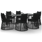 Set da Pranzo da Giardino 7 pz Nero con Cuscini in Rattan PVC