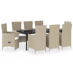 Set Mobili da Pranzo da Giardino 9 pz con Cuscini Beige