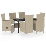 Set da Pranzo da Giardino 7 pz con Cuscini Beige