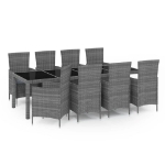 Set da Pranzo da Giardino 9 pz con Cuscini in Polyrattan Grigio