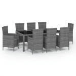 Set da Pranzo da Giardino 9 pz con Cuscini in Polyrattan Grigio