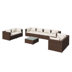 Set Divani da Giardino 9 pz con Cuscini in Polyrattan Marrone