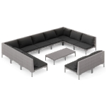 Set Divani da Giardino 12pz con Cuscini Polyrattan Grigio Scuro