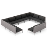 Set Divani Giardino 11pz con Cuscini in Polyrattan Grigio Scuro