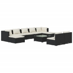 Set Divani da Giardino 10 pz con Cuscini in Polyrattan Nero